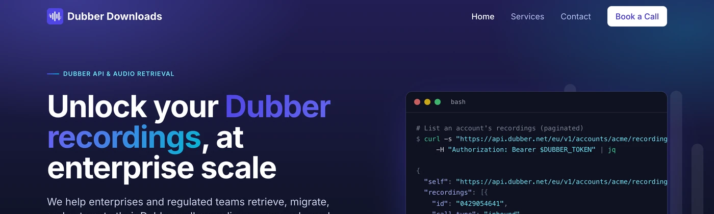 Dubber Downloads enterprise call recording retrieval and migration site